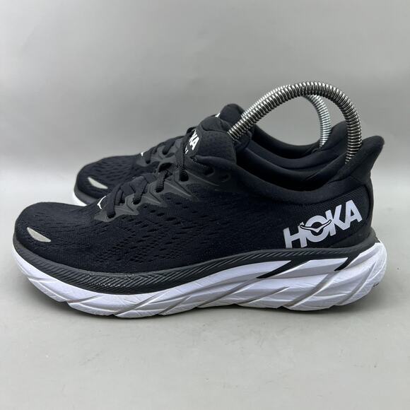 Hoka One One Clifton 8 Running Shoes Women Size 7.5 Black White Comfort Sneakers - Picture 3 of 8